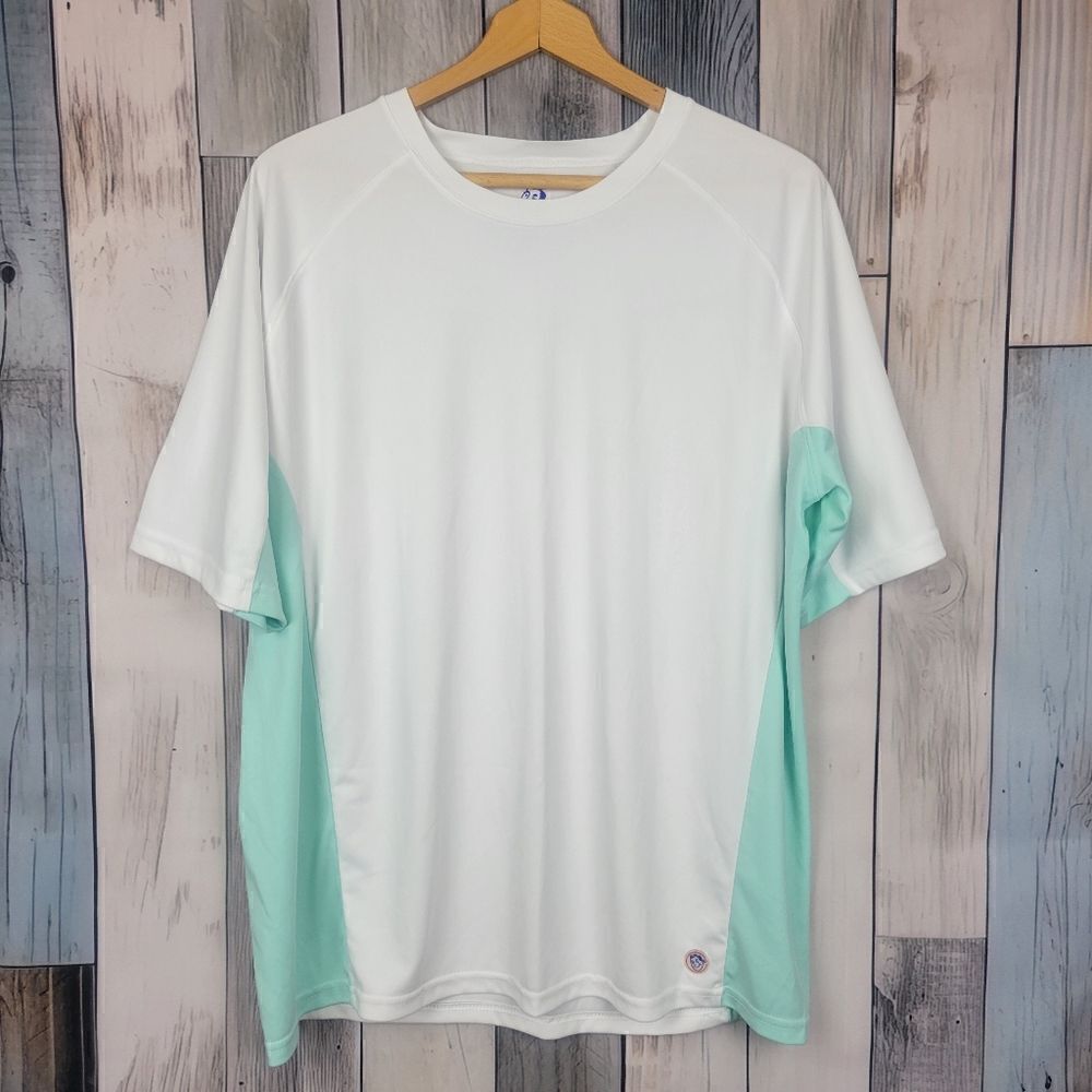 Mr. Swim White Teal Swim Beach Shirt Short Sleeve Size XL
